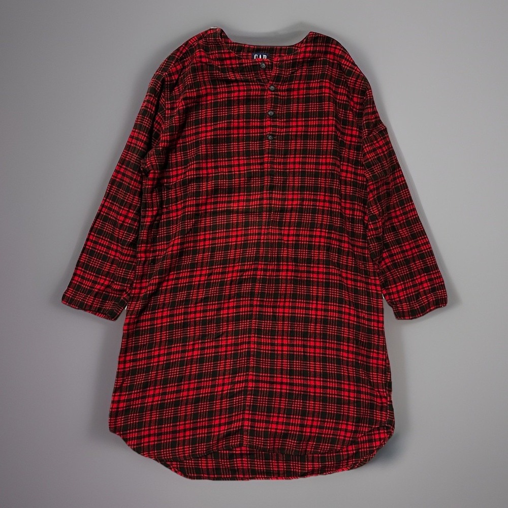 Vintage GAP Sleepshirt Flannel Red Heritage Plaid Pajama Night Gown Adult L